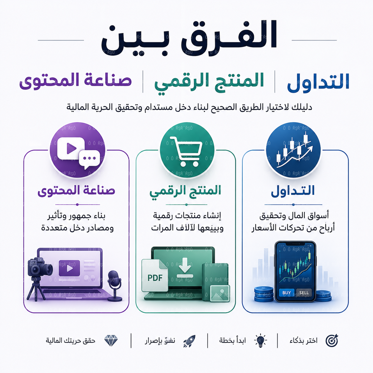 الفرق بين التداول والمنتج الرقمي وصناعة المحتوى